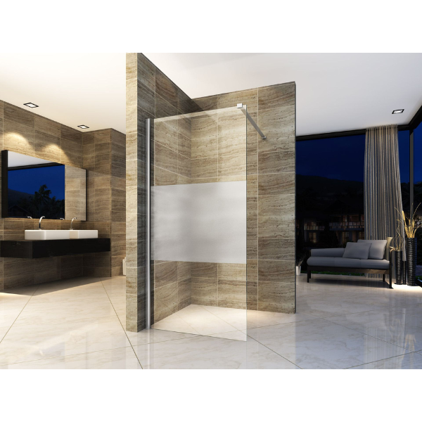 Paroi Douche Fixe - Verre transparent avec bande mate L80xH200 8mm